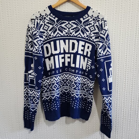 The Office Dunder Mifflin Dark Blue Ugly Christmas Sweater Size Small